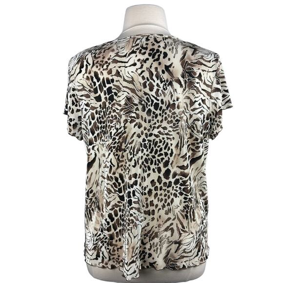 Dressbarn Leopard Print Short Sleeve Top Brown Tan Camel Shirt Plus Sz 3X - Picture 4 of 10